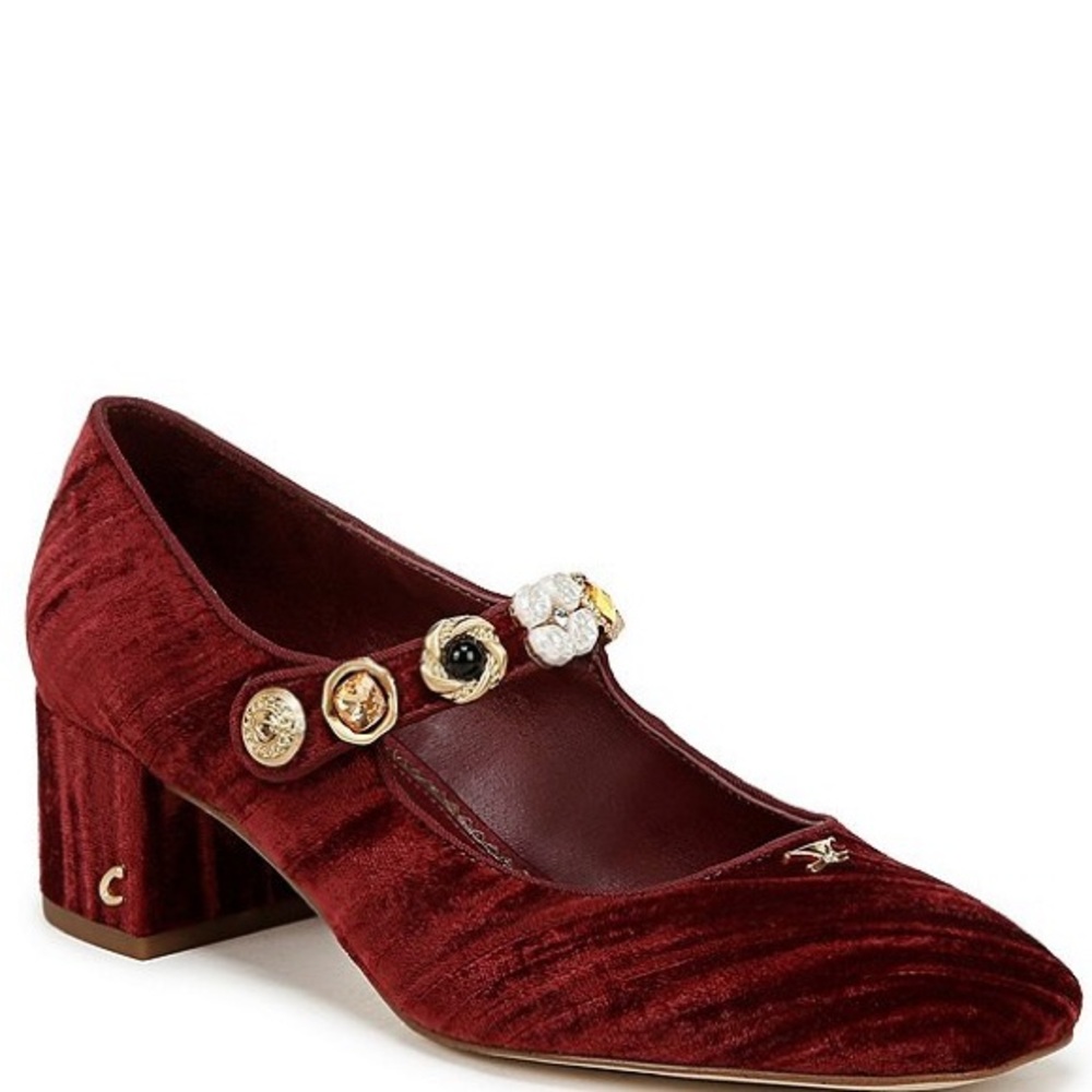 Women’s Burgundy Velvet Mary Jane Block Heel Pump